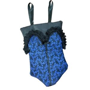 Blue Black Lace Corset Lingerie Bag Satin Lined Boudoir Decor